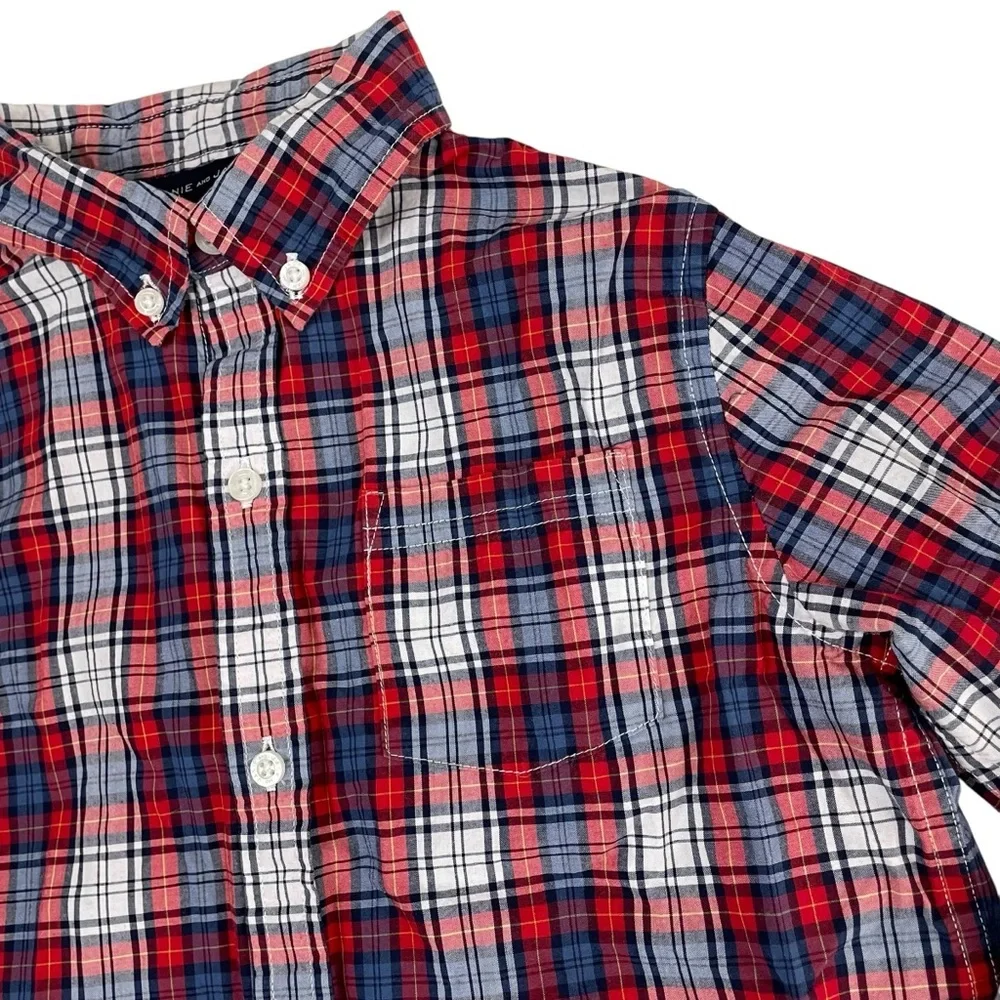 Janie and Jack Maroon Tartan‎ Poplin Button-Up Shirt